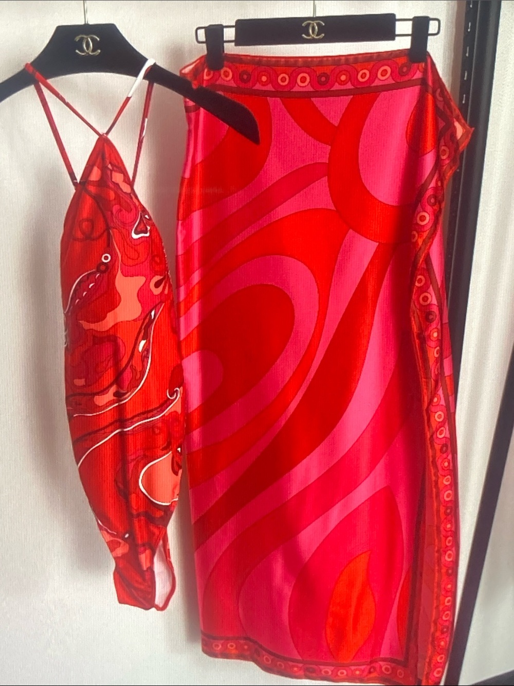 Emilio Pucci Red and Pink One-Piece Swimsuit with Matching Sarong